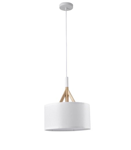 Lámpara de techo nórdica con pantalla blanca 30 cm y madera
