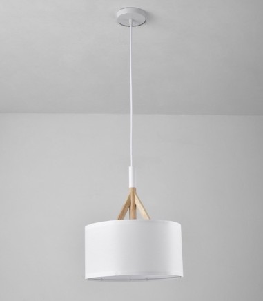 Lámpara de techo nórdica con pantalla blanca 30 cm y madera
