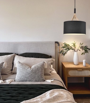 Lámpara de techo nórdica pantalla negra 30 cm y madera