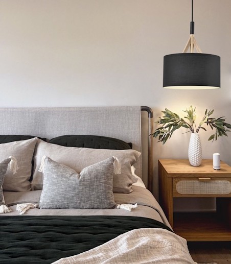 Lámpara de techo nórdica pantalla negra 30 cm y madera