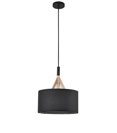 Lámpara de techo nórdica pantalla negra 30 cm y madera