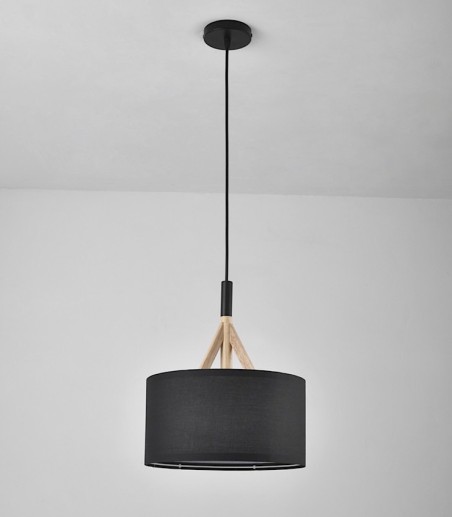 Lámpara de techo nórdica pantalla negra 30 cm y madera