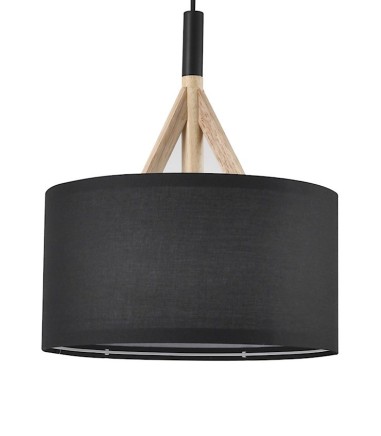 Detalle Lámpara de techo nórdica pantalla negra 30 cm y madera