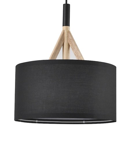 Detalle Lámpara de techo nórdica pantalla negra 30 cm y madera