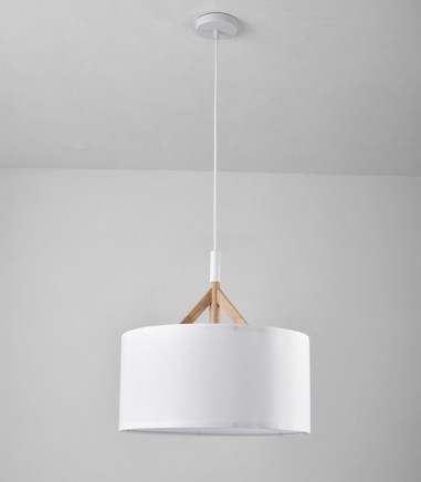 Lámpara de techo nórdica con pantalla blanca 40 cm y madera