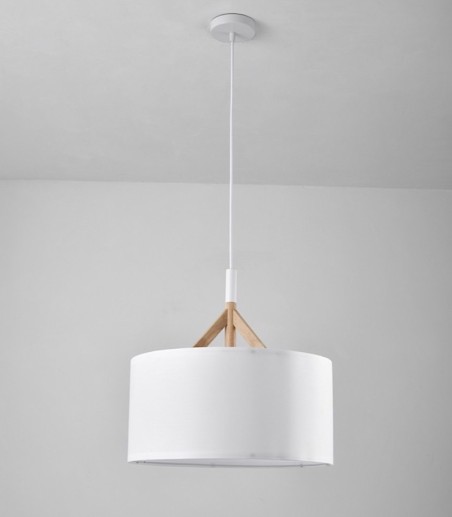 Lámpara de techo nórdica con pantalla blanca 40 cm y madera