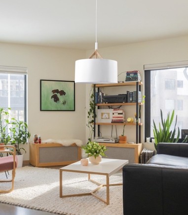 Lámpara de techo nórdica con pantalla blanca 40 cm y madera