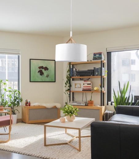 Lámpara de techo nórdica con pantalla blanca 40 cm y madera
