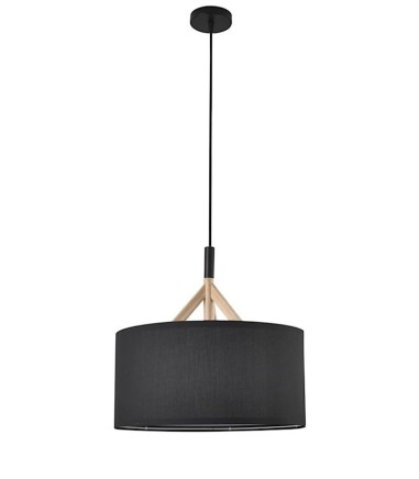 Lámpara de techo nórdica con pantalla negra 40 cm y madera