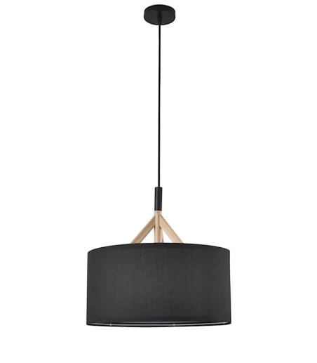 Lámpara de techo nórdica con pantalla negra 40 cm y madera