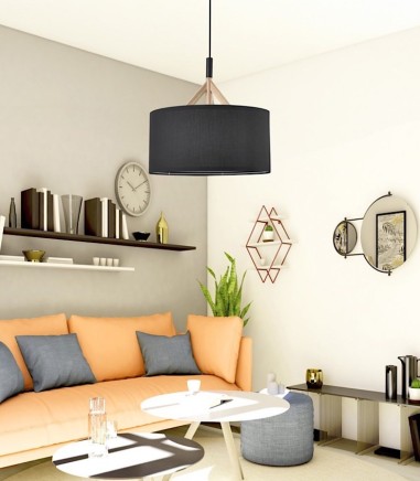 Lámpara de techo nórdica con pantalla negra 40 cm y madera