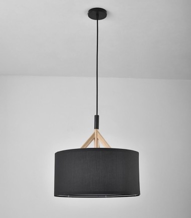 Lámpara de techo nórdica pantalla negra 40 cm y madera