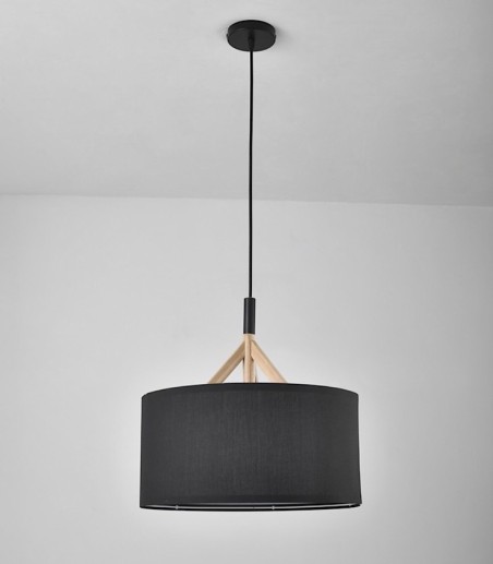 Lámpara de techo nórdica pantalla negra 40 cm y madera