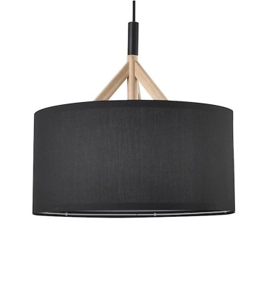 Detalle Lámpara de techo nórdica pantalla negra 40 cm y madera
