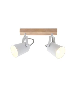 Regleta 2 focos Dera E14 blanco-madera - Cristalrecord