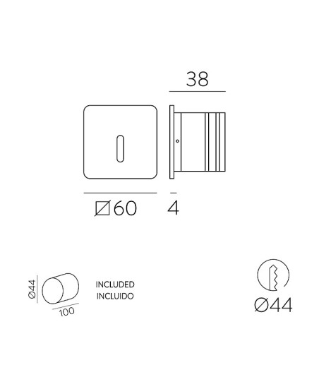 Dimensiones Foco empotrable de pared PRADO 3W - ACB