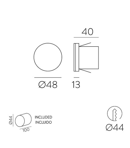 Dimensiones focos empotrables de pared Miura - ACB