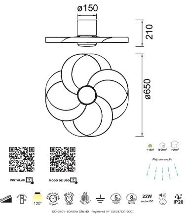Características Ventilador de techo Rose DC LED 65 cm - Mantra