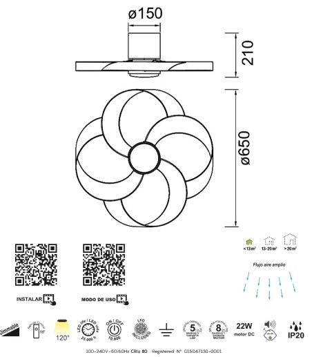 Características Ventilador de techo Rose DC LED 65 cm - Mantra