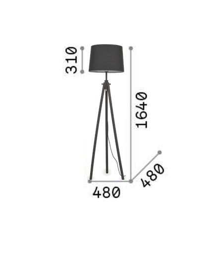 Dimensiones Lámpara de pie YORK PT1 negro - Ideal Lux