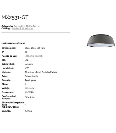 Características Plafón de techo LED de pantalla MX2531-GT