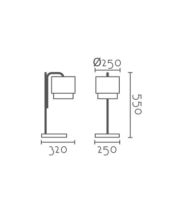 Dimensiones: Lámpara de mesa con pantalla negra MT4533-BK - Ineslam