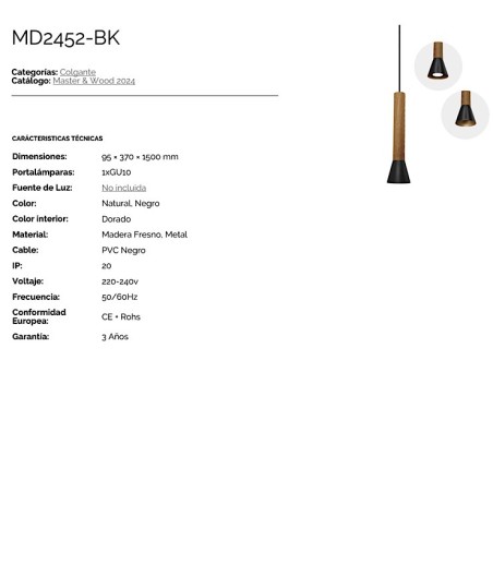 Características de la Lámpara colgante para islas de cocinas MD2452-BK negro - Ineslam