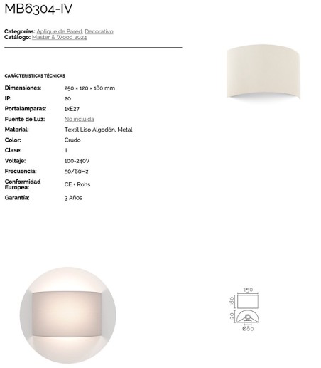 Aplique de pared Liso MB6304 - Ineslam