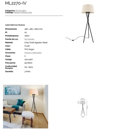 Características de la lámpara de pie blanca con pantalla beige ML2117-WH -Ineslam