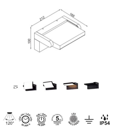 Características Aplique de exterior con mucha luz orientable Cooper 20W - Mantra