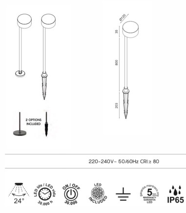Dimensiones Piqueta exterior Nagano LED - Mantra