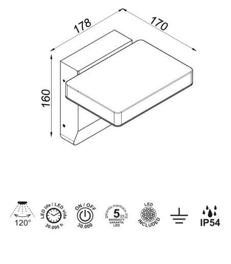 Aplique exterior pared con giro lateral Cooper 20W IP54 - Mantra