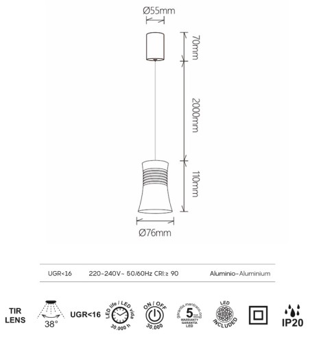 Características lámpara colgante Pagoda LED - Mantra