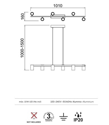 Lámpara de techo lineal Sal 6 luces -...