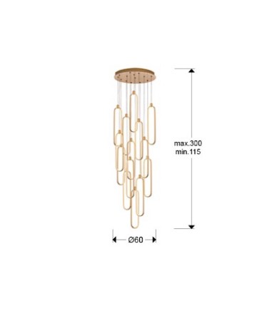 Dimensiones Lámpara de techo Colette 14 luces oro rosa - Schuller