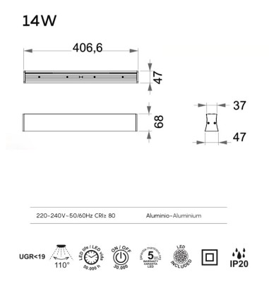 Características Plafón de techo lineal Hanok  14W - Mantra