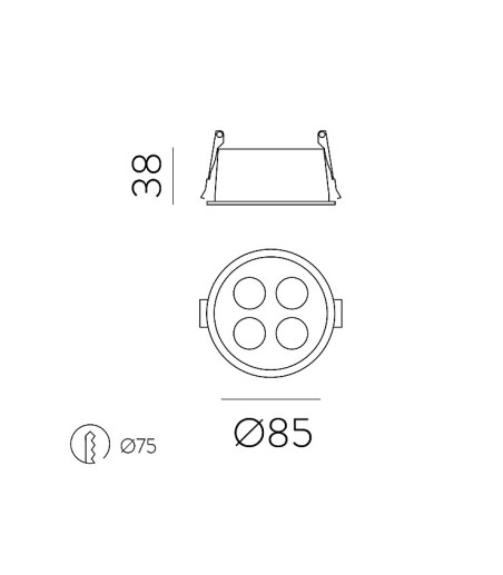 Dimensiones foco empotrable Invisible circular LED 9W - ACB
