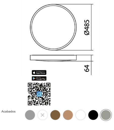 Dimensiones Plafón de techo Asli LED 80W 48cm c/mando - MDC