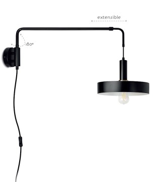 Aplique negro brazo articulado con enchufe MB4275-BK -Ineslam 2