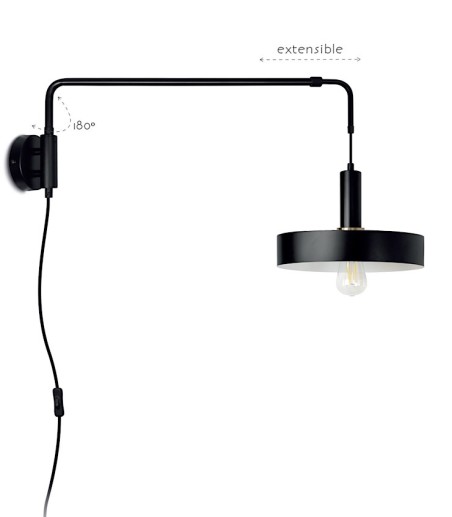 Aplique negro brazo articulado con enchufe MB4275-BK -Ineslam
