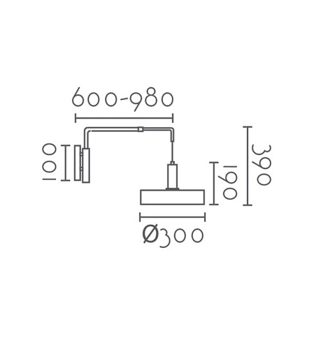 Dimensiones Aplique negro brazo articulado con enchufe MB4275-BK -Ineslam