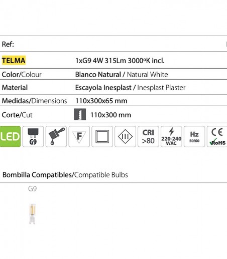 Empotrable pared invisible Telma escayola G9 - Ineslam - 300x110