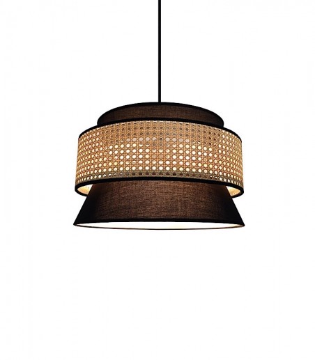Lámpara de techo ratán y textil MD4642-BK Ø40 cm - Ineslam