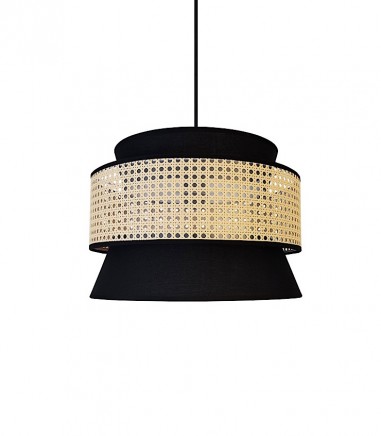 Lámpara de techo ratán y textil MD4642-BK Ø40 cm - Ineslam