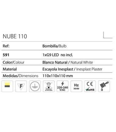 Características Aplique de pared invisible escayola Nube 110 G9 - Ineslam