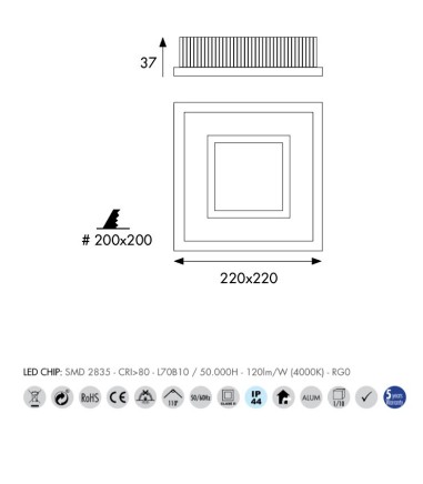 Downlight LED cuadrado confort...