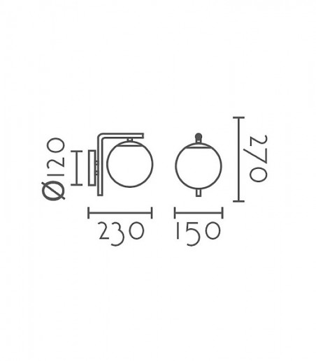 Dimensiones Aplique de pared dorado con globo cristal MB3196-GD - Ineslam