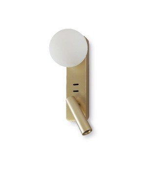 Aplique de pared dormitorio dorado tulipa cristal y USB MB2213-GD - Ineslam 2
