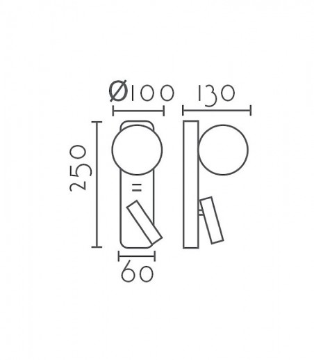 Dimensiones Aplique de pared dorado tulipa cristal y USB MB2213-GD - Ineslam