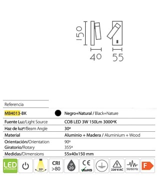 Foco orientable madera MB4013-BK LED 3W - Ineslam 2